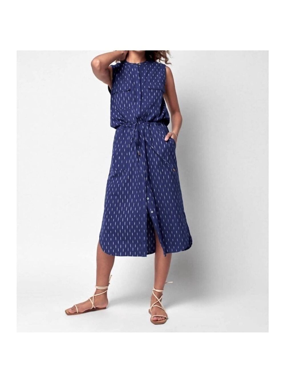 Faherty Saylor Button Front Midi Shirt Dress Midnight Ikat SZ XS